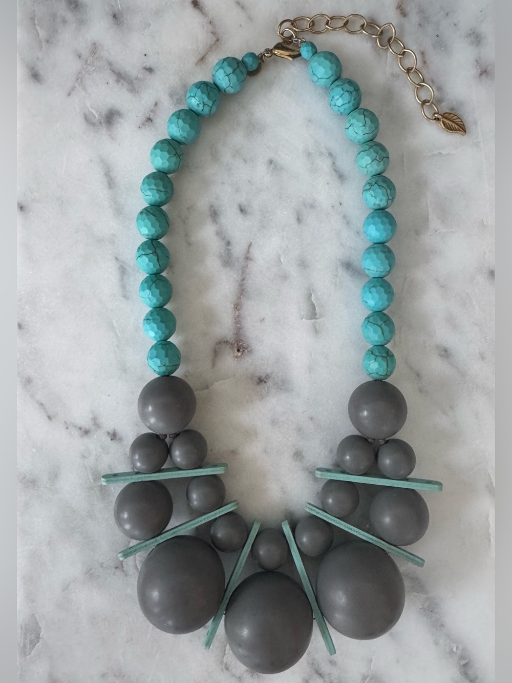 Turquoise and Gray Statement Beaded Necklace